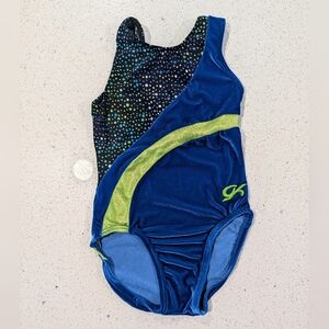 BEAUTIFUL GK Elite Medium Gymnastics Dance Leotard Green Yellow Blue SOFT Velour